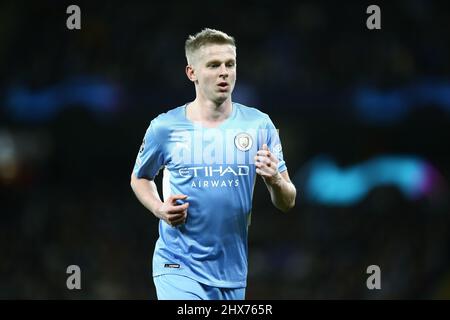 Manchester, Regno Unito. 09/03/2022, Oleksandr Zinchenko di Manchester City durante la partita di calcio Manchester City vs Sporting Lisbon, UEFA Champions League, Round of 16, LEG 2 of 2, Etihad Stadium, Manchester, UK. 9th marzo 2022. Credit: Michael Zemanek/Alamy Live News Foto Stock