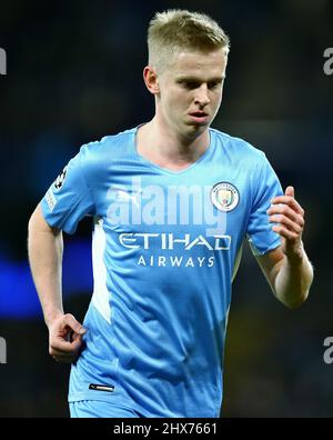 Manchester, Regno Unito. 09/03/2022, Oleksandr Zinchenko di Manchester City durante la partita di calcio Manchester City vs Sporting Lisbon, UEFA Champions League, Round of 16, LEG 2 of 2, Etihad Stadium, Manchester, UK. 9th marzo 2022. Credit: Michael Zemanek/Alamy Live News Foto Stock