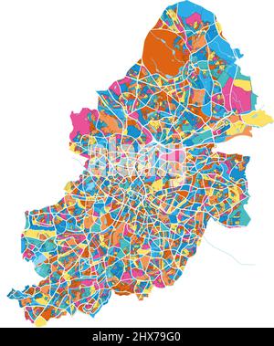 Birmingham, West Midlands, Inghilterra colorata mappa d'arte vettoriale ad alta risoluzione con confini della città. Contorni bianchi per le strade principali. Molti dettagli. Blu sha Illustrazione Vettoriale