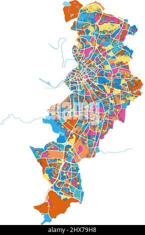 Manchester, Inghilterra nordoccidentale, Inghilterra colorata mappa vettoriale ad alta risoluzione con i confini della città. Contorni bianchi per le strade principali. Molti dettagli. Blu Illustrazione Vettoriale