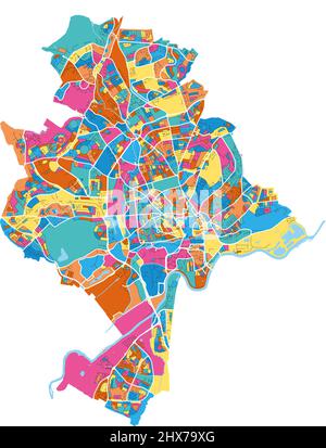 Nottingham, East Midlands, Inghilterra colorata mappa vettoriale ad alta risoluzione con i confini della città. Contorni bianchi per le strade principali. Molti dettagli. Blu sha Illustrazione Vettoriale