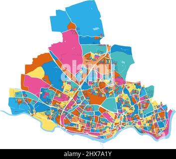 NewcastleuponTyne, Inghilterra nord-orientale, Inghilterra colorata mappa d'arte vettoriale ad alta risoluzione con confini della città. Contorni bianchi per le strade principali. Molti detai Illustrazione Vettoriale