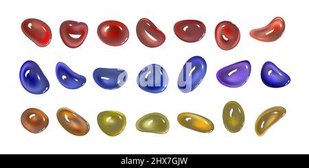 Vettore realistico 3D forme isolate su sfondo bianco. Set di gocce multicolore madreperla Illustrazione Vettoriale