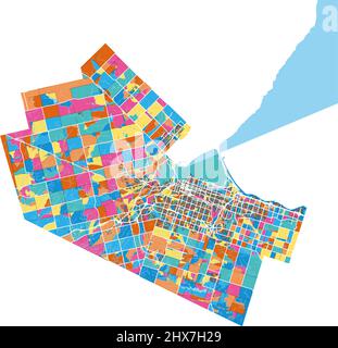 Hamilton, Ontario, Canada colorata mappa d'arte vettoriale ad alta risoluzione con confini della città. Contorni bianchi per le strade principali. Molti dettagli. Forme blu per w Illustrazione Vettoriale