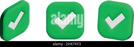 set di icone con segno di spunta isolato su sfondo verde lime. 3d eps 10 Illustrazione Vettoriale