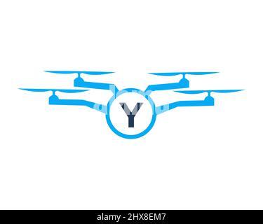 Design con logo drone sul concetto lettera Y. Modello vettoriale per droni fotografici Illustrazione Vettoriale