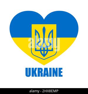 Stemma dell'Ucraina. Icona Trident. Bandiera dell'Ucraina a forma di cuore. Bandiera nazionale ucraina. Illustrazione vettoriale. Illustrazione Vettoriale