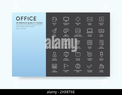 Set icone di contorno Office ad alta qulaità vettoriale Illustrazione Vettoriale