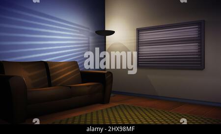 Videoconferenza domestica, background di studio virtuale. Ideale per chiamate via Internet, webinar o riunioni online. Uno sfondo VR con rendering 3D, che si può semplicemente regalare Foto Stock