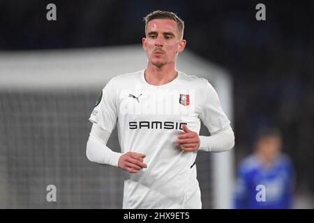 LEICESTER, REGNO UNITO. MAR 9th Benjamin Bourigeaud di Rennes durante la UEFA Europa Conference League Round del 16 partita tra Leicester City e Stade Rennais F.C. al King Power Stadium di Leicester giovedì 10th marzo 2022. (Credit: Jon Hobley | MI News ) Credit: MI News & Sport /Alamy Live News Foto Stock