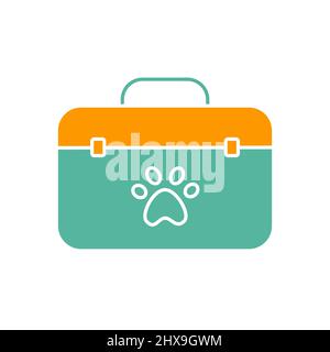 Illustrazione vettoriale della scatola medica del animale domestico del cartone animato su sfondo bianco. Illustrazione Vettoriale