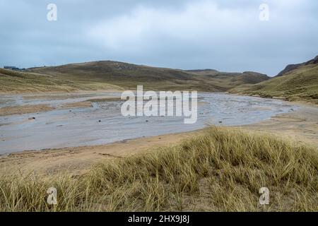 Mangersta Beach sulla costa occidentale dell'isola di Lewis nelle Ebridi esterne, Scozia Foto Stock