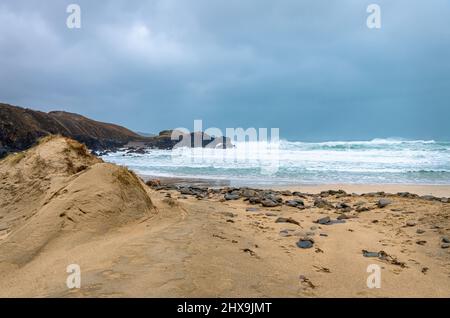 Mangersta Beach sulla costa occidentale dell'isola di Lewis nelle Ebridi esterne, Scozia Foto Stock