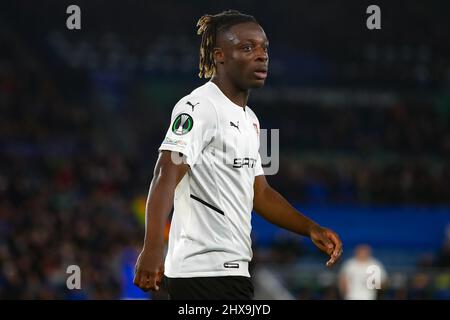 Leicester, Regno Unito. 10th Mar 2022. 10th marzo 2022; il King Power Stadium, Leicester, Leicestershire, Inghilterra; Europa Conference League Football, Leicester City Versus Rennes; Jeremy Doku di Rennes Credit: Action Plus Sports Images/Alamy Live News Foto Stock