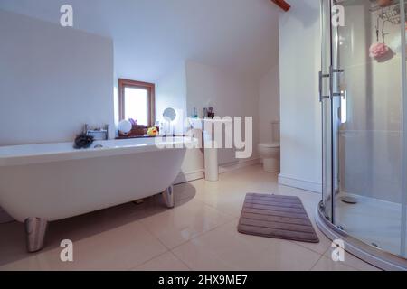 Bagno spazioso e moderno in un cottage gallese Foto Stock