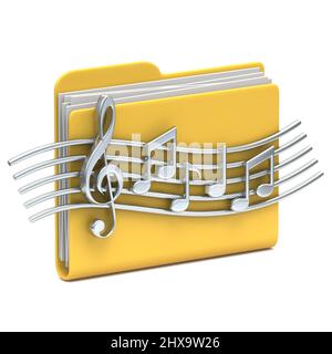 Icona cartella gialla file musicali 3D illustrazione di rendering isolata su sfondo bianco Foto Stock