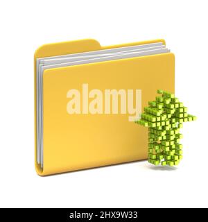 Icona cartella gialla freccia di caricamento 3D illustrazione di rendering isolata su sfondo bianco Foto Stock
