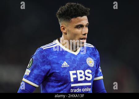 LEICESTER, REGNO UNITO. MARZO 10th: James Justin di Leicester City durante la UEFA Europa Conference League Round del 16 prima tappa tra Leicester City e Rennes al King Power Stadium di Leicester giovedì 10th marzo 2022. (Credit: James Holyoak | MB Media) Foto Stock