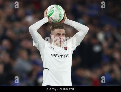 Leicester, Regno Unito. 10th marzo 2022. Adrien Truffert di Rennes durante la partita della UEFA Europa Conference League al King Power Stadium di Leicester. Il credito dell'immagine dovrebbe leggere: Darren Staples / Sportimage Credit: Sportimage/Alamy Live News Foto Stock