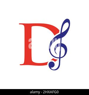 Logo musicale sulla lettera D. D Music Note Sign, Sound Music Melody Template Illustrazione Vettoriale