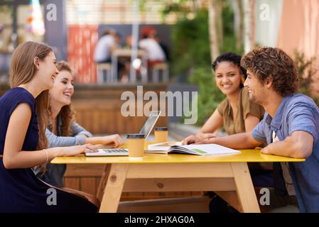 La bellezza e il cervello. Un'immagine degli studenti universitari che studiano nel campus. Foto Stock