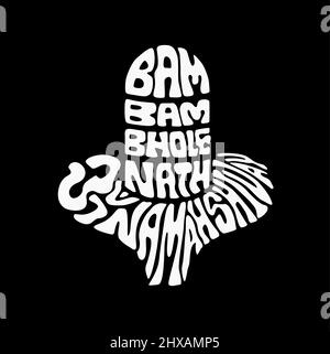 OM Namh Shivay Signore Shiv Mantra caratteri . BAM Bam Bhole. Icona di letting Shiv ling. Auguri di buon mahashivratri. Illustrazione Vettoriale