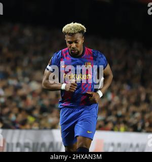 Sabadell, Barcellona, Spagna. 10th Mar 2022. Barcellona Spagna 10.03.2022 Adama Traore (FC Barcellona) si presenta durante la UEFA Europa League tra il FC Barcelona e Galatasaray SK a Camp Nou il 10 marzo 2022 a Barcellona. (Credit Image: © Xavi Urgeles/ZUMA Press Wire) Credit: ZUMA Press, Inc./Alamy Live News Foto Stock