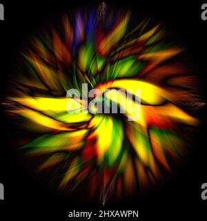 Una rappresentazione 3D di una spirale astratta colorata isolata su sfondo nero Foto Stock