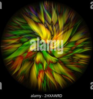 Una rappresentazione 3D di una spirale astratta colorata isolata su sfondo nero Foto Stock