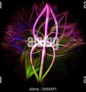 Una rappresentazione 3D di una spirale astratta colorata isolata su sfondo nero Foto Stock