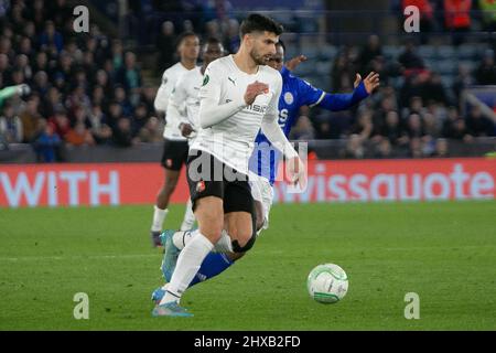 Leicester, Regno Unito. 10th Mar 2022. Martin Terrier di Stade Rennais durante la UEFA Conference League, Round of 16, partita di calcio a 1st gambe tra Leicester City e Stade Rennais (Rennes) il 10 marzo 2022 al King Power Stadium di Leicester, Inghilterra - Foto: Laurent Lairys/DPPI/LiveMedia Credit: Independent Photo Agency/Alamy Live News Foto Stock