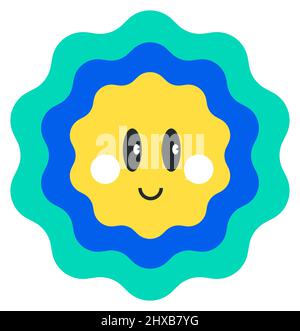 Sole personaggio divertente con sorriso, emoji personage Illustrazione Vettoriale