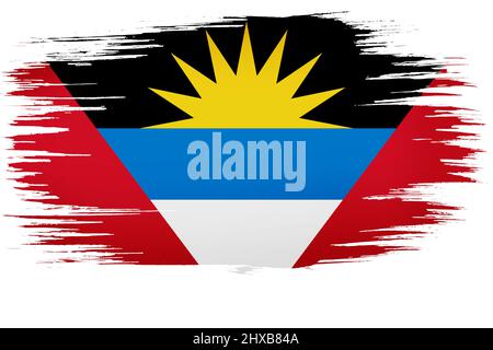 Coloratissimi tratti di pennello disegnati a mano dipinti bandiera nazionale di Antigua e Barbuda. Modello per banner, carte, pubblicità , spot TV, annunci, l Foto Stock