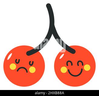 Cherry personaggi isolati triste personaggio positivo Illustrazione Vettoriale