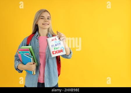 Concetto di preparazione agli esami e alle prove con la studentessa Foto Stock