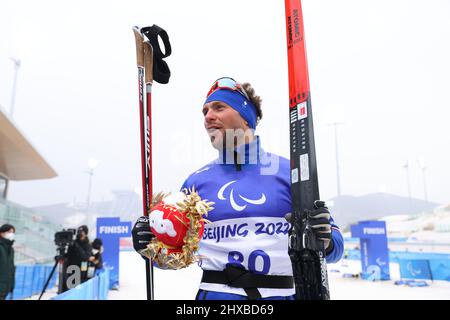 Zhangjiakou, Hebei, Cina. 11th Mar 2022. Benjamin Daviet (fra) Biathlon : uomini individuali 12,5km in piedi durante i Giochi Paralimpici invernali di Pechino 2022 al National Biathlon Centre di Zhangjiakou, Hebei, Cina . Credit: Yohei Osada/AFLO SPORT/Alamy Live News Foto Stock