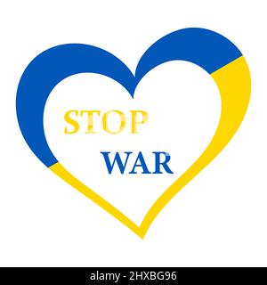 Fermare la guerra in Ucraina con cuore con i colori della bandiera Ucraina. Illustrazione Vettoriale