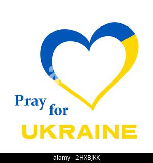 Prega per l'Ucraina con cuore con colori di bandiera Ucraina. Illustrazione Vettoriale