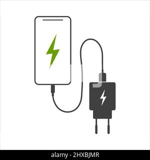 Telefono cellulare con segnale di ricarica. Gadget isolato su sfondo bianco. Vettore. Illustrazione Vettoriale
