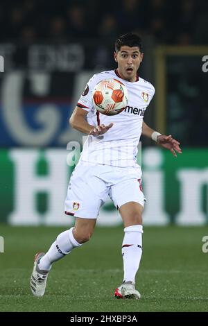 Bergamo, Italia. 10th Mar 2022. Exequiel Palacios (Bayer 04 Leverkusen) in azione durante Atalanta BC vs Bayer Leverkusen, partita di calcio Europa League a Bergamo, Italia, marzo 10 2022 Credit: Agenzia indipendente di Foto/Alamy Live News Foto Stock