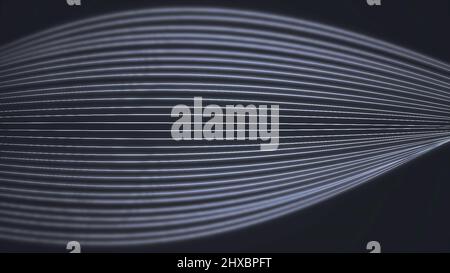 Animazione dello sfondo senza giunture della forma d'onda astratta. Strisce fluide. Grafica del movimento e sfondo dell'animazione. Particella bianca e nera a flusso lento Foto Stock