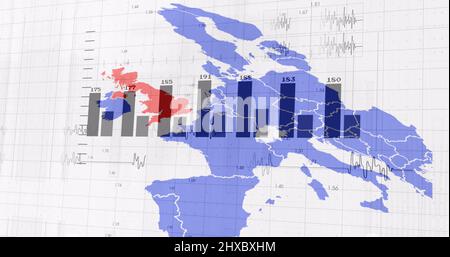 Immagine dell'elaborazione dei dati sulla mappa del mondo Foto Stock