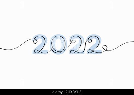 L'anno 2022 scrittura astratta. Illustrazione vettoriale della tipografia creativa con testo disegnato a mano a una linea continuo isolato su sfondo bianco Illustrazione Vettoriale