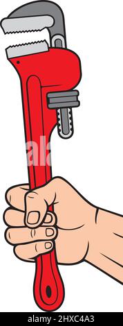 Chiave a tubo per idraulico con supporto manuale. Illustrazione vettoriale. Illustrazione Vettoriale