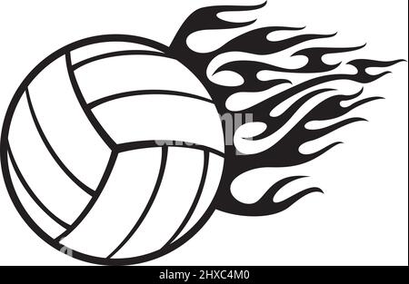 Pallavolo fiammeggiante in bianco e nero. Illustrazione vettoriale. Illustrazione Vettoriale