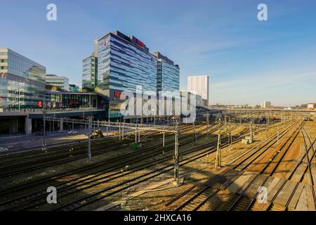 Westfield Mall of Scandinavia by Friends Arena and Quality Hotel Friends, Solna, Stoccolma, Svezia. Foto Stock