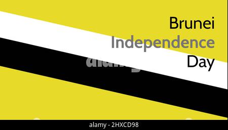 Brunei Independence Day testo su strisce bianche e nere su sfondo giallo Foto Stock