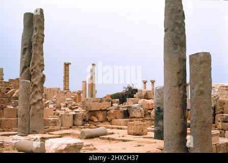 Storico Laptis Magna Romans rovine sito in Libia Foto Stock