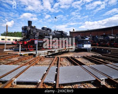 Saxon Railway Museum, venue Railroad, railway, ferrovia storica, locomotiva storica, Vista, vista storica, locomotiva a vapore, ferrovia a vapore, Karl-Marx-Stadt, giornate del vapore, festa della ferrovia, festa della casa di riscaldamento, deposito ferroviario, ferrovia imperiale Foto Stock