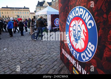 Evento di hockey con partite sulla pista di pattinaggio a Stora Torget, Linköping, Svezia. Foto Stock